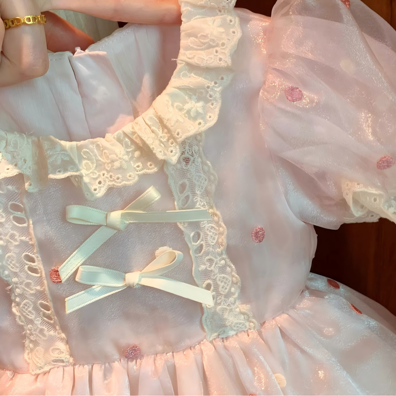 Organza Stitching Lace Short Sleeve Midi Dresses - image 8
