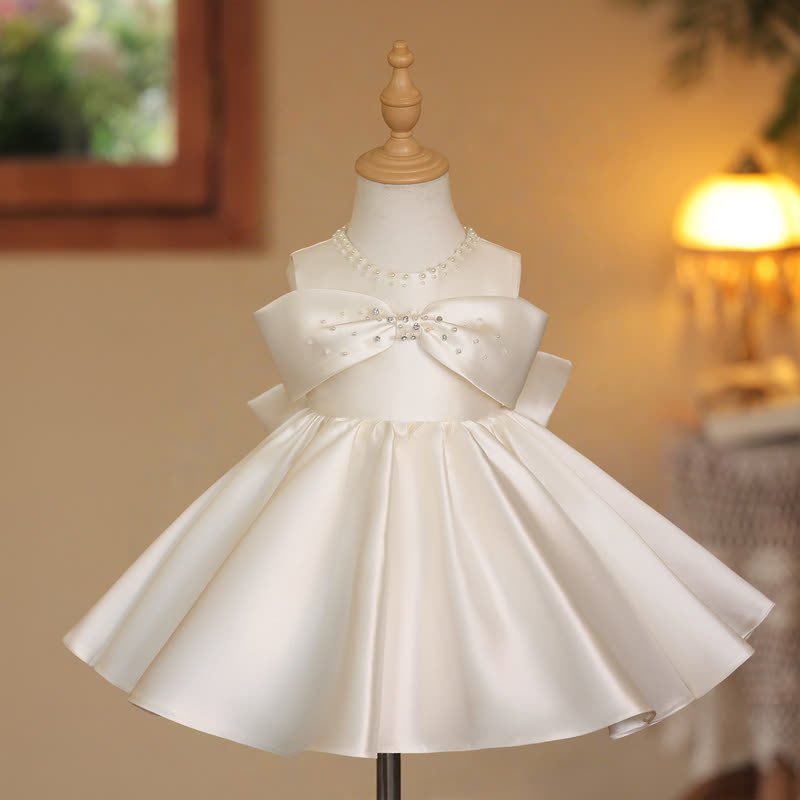 Satin Pearl Sleeveless Midi Dresses - White - 15-16Y - image 1