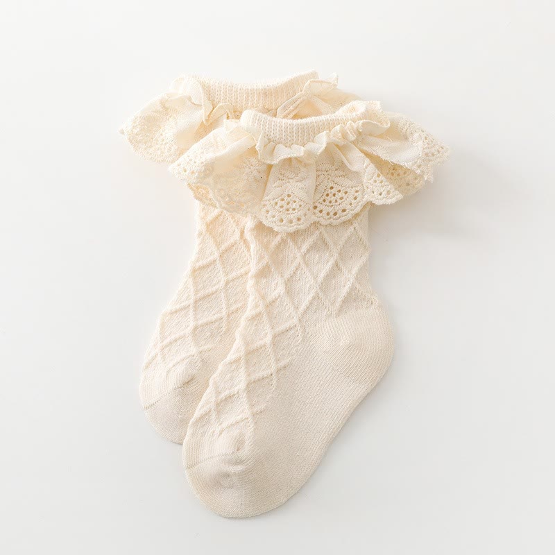 Solid Stitching Lace Socks - Apricot - 3-5Y - image 6