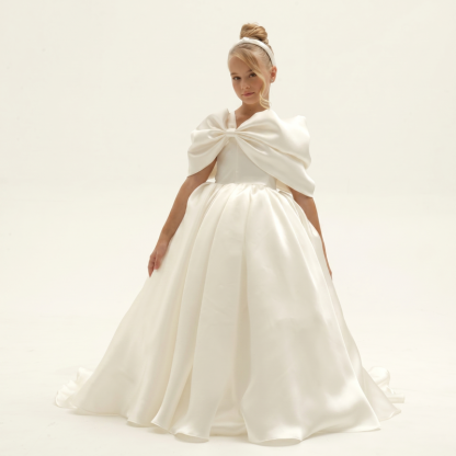 Satin Irregular Craftsmanship Short Sleeve Maxi Dresses - White - 9-10Y - image 1