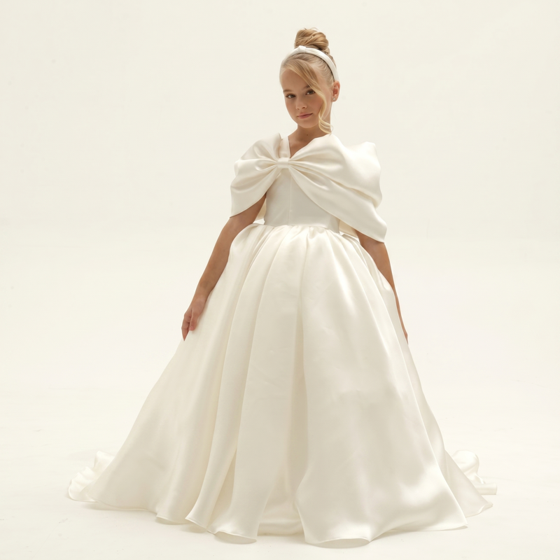 Satin Irregular Craftsmanship Short Sleeve Maxi Dresses - White - 9-10Y - image 1