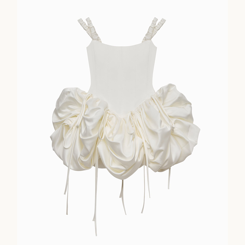 Satin Drawstring Sleeveless Short Dresses - image 3