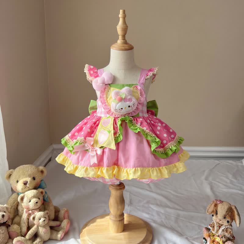 Chemical Fiber Blend Split Joint Sleeveless Short Dresses - Pink - 8-10Y - image 1