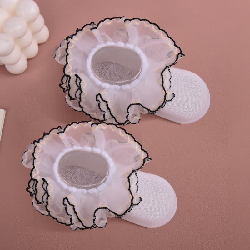 Solid Stitching Lace  Socks - White - 8-10Y - image 4