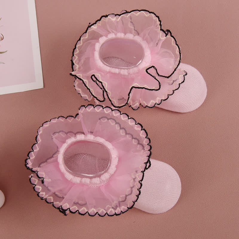 Solid Stitching Lace  Socks - Pink - 8-10Y - image 5