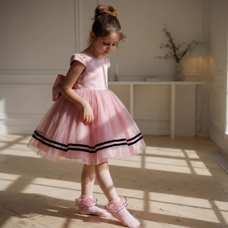 Mesh Bow Cap Sleeve Midi Dresses - image 2
