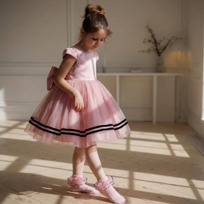 Mesh Bow Cap Sleeve Midi Dresses - image 2