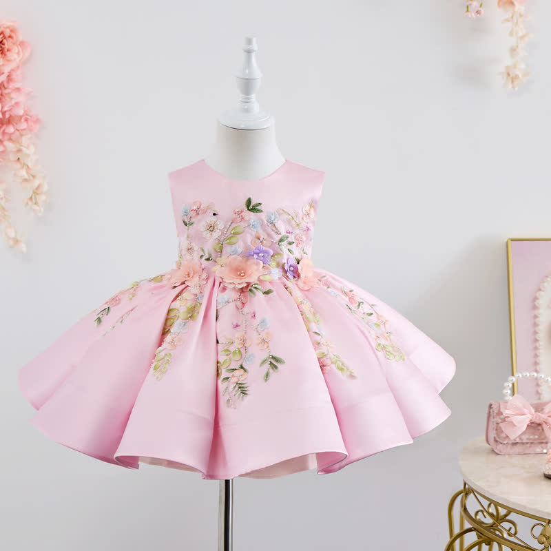 Satin Rosette Sleeveless Midi Dresses - Pink  - 15-16Y - image 1