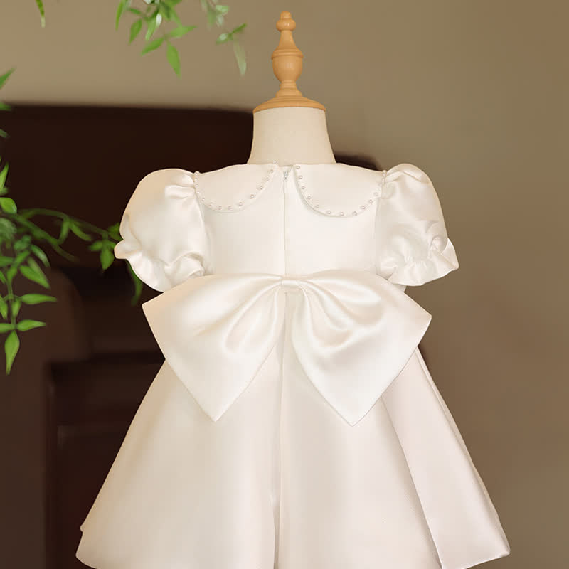 Satin Pearl Bow Short Sleeve Midi Dresses - image 2