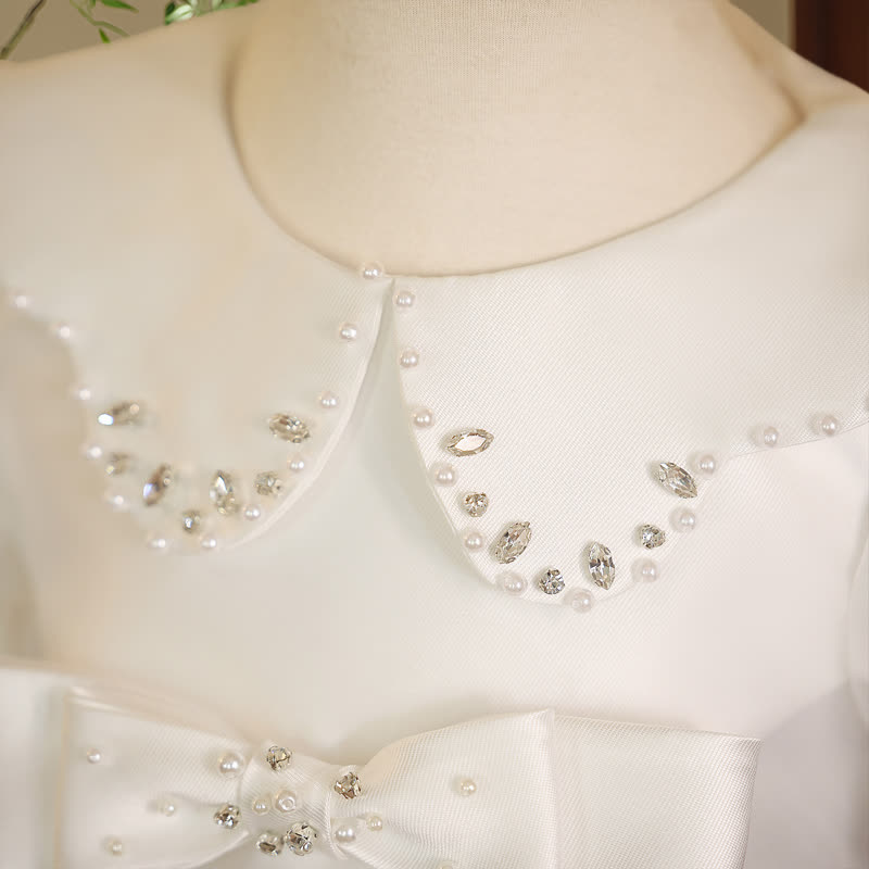 Satin Pearl Bow Short Sleeve Midi Dresses - image 5