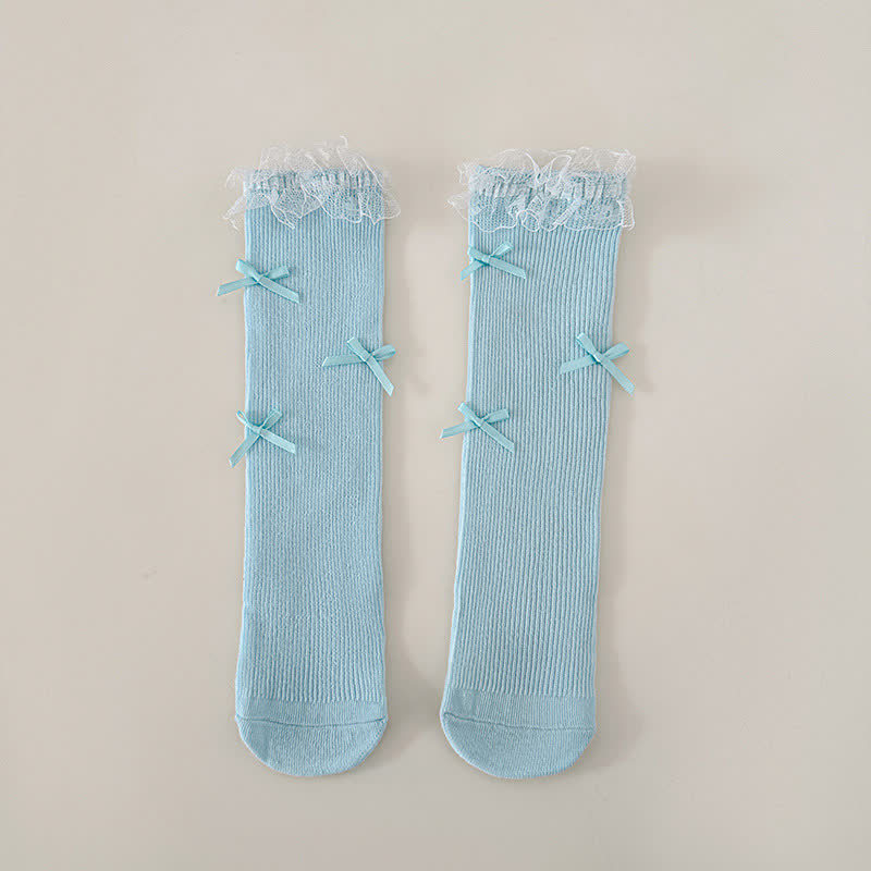 Solid Stitching Lace Socks - Sky Blue - One size - image 5