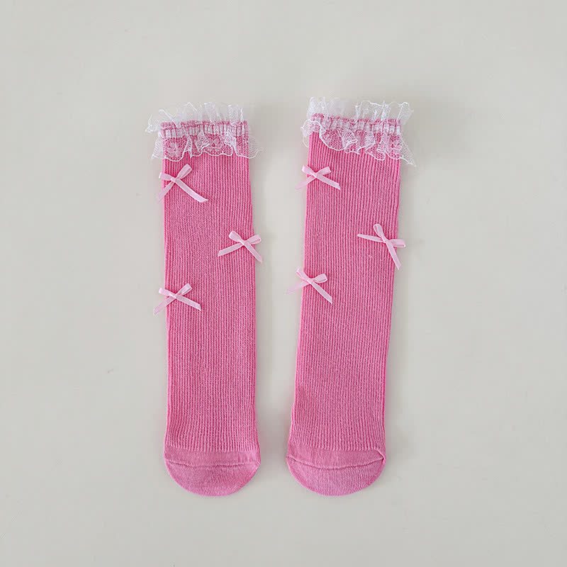 Solid Stitching Lace Socks - Rose Pink - One size - image 2