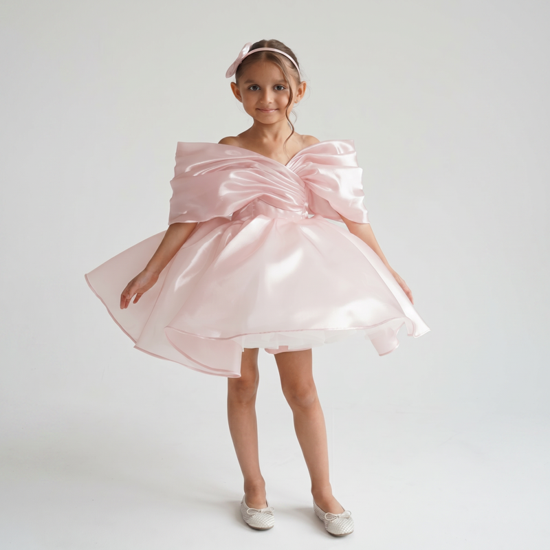 Organza Gathered Sleeveless Short Dresses - Pink - 15-16Y - image 6