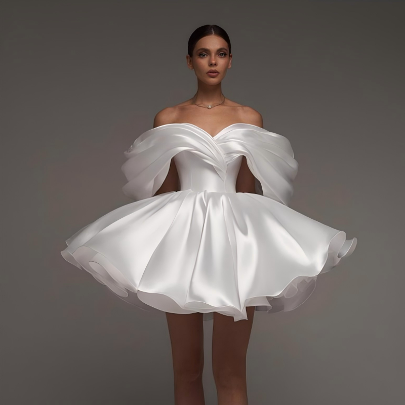 Satin Gathered Sleeveless Short Dresses - image 2