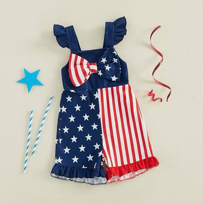 Polyester Bow Sleeveless Shorts Bodysuit - Blue& Red - 2-3Y - image 1