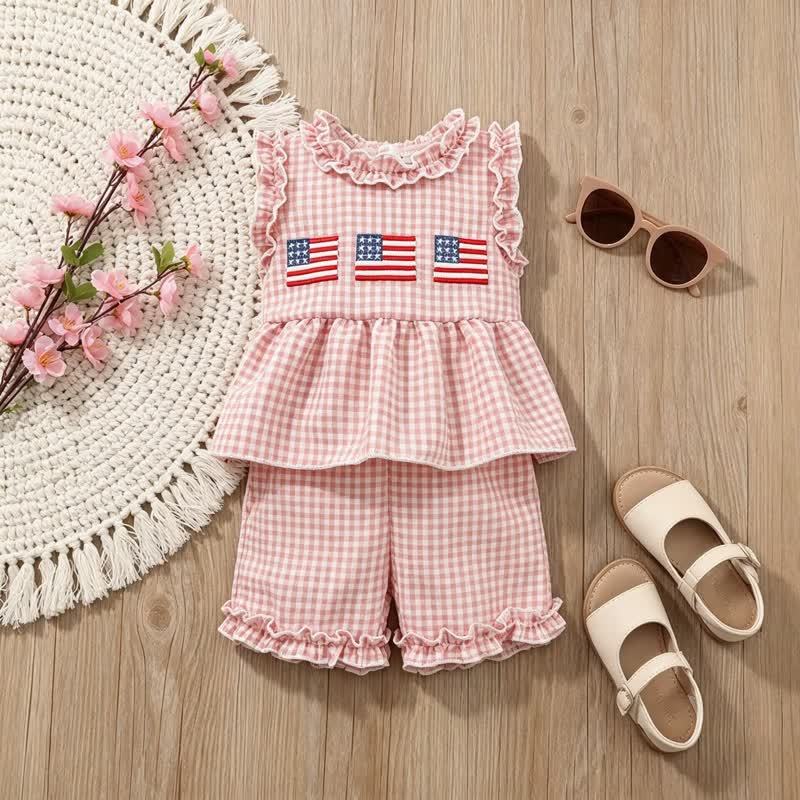 Cotton-blend Binding Sleeveless Ankle Pants Two-piece Set - Pink - 3-4Y - image 1