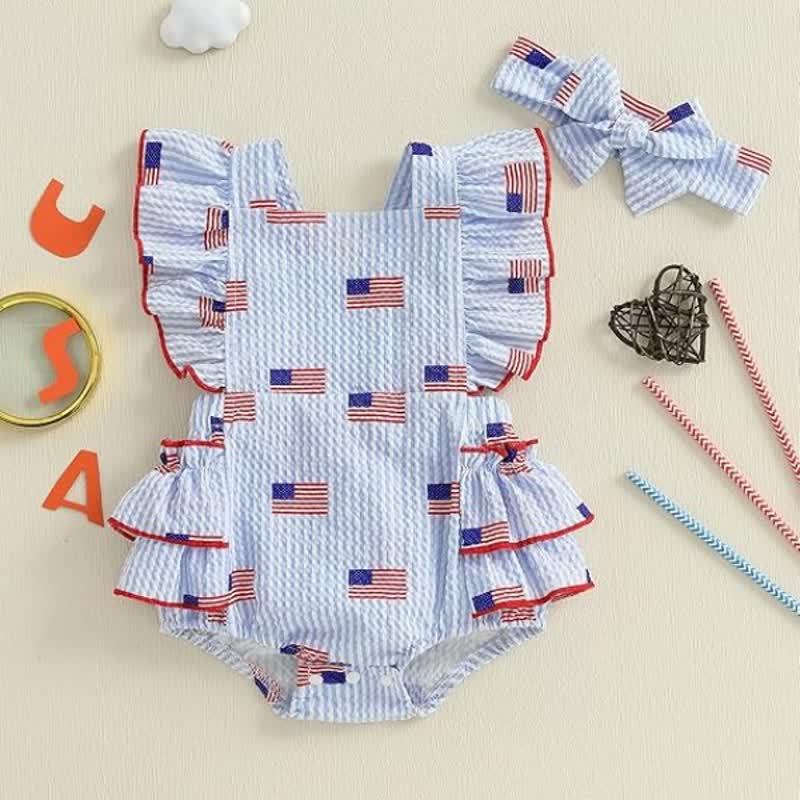 Cotton-Blend Flouncing Sleeveless Shorts Bodysuit - Light Blue - 12-18M - image 1