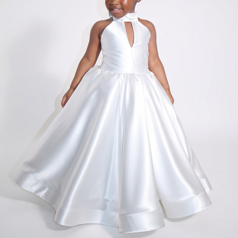 Satin Cut Out Sleeveless Maxi Dresses - White - 8Y - image 1
