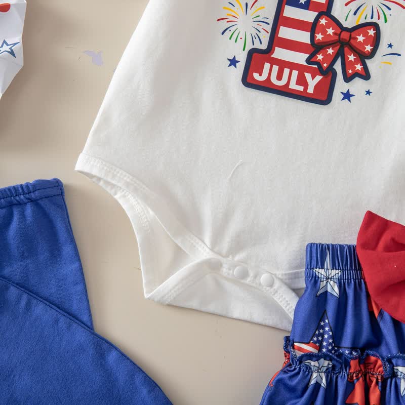 Cotton-blend Bow Short Sleeve Shorts Bodysuit With Shorts Headband And Socks - image 11