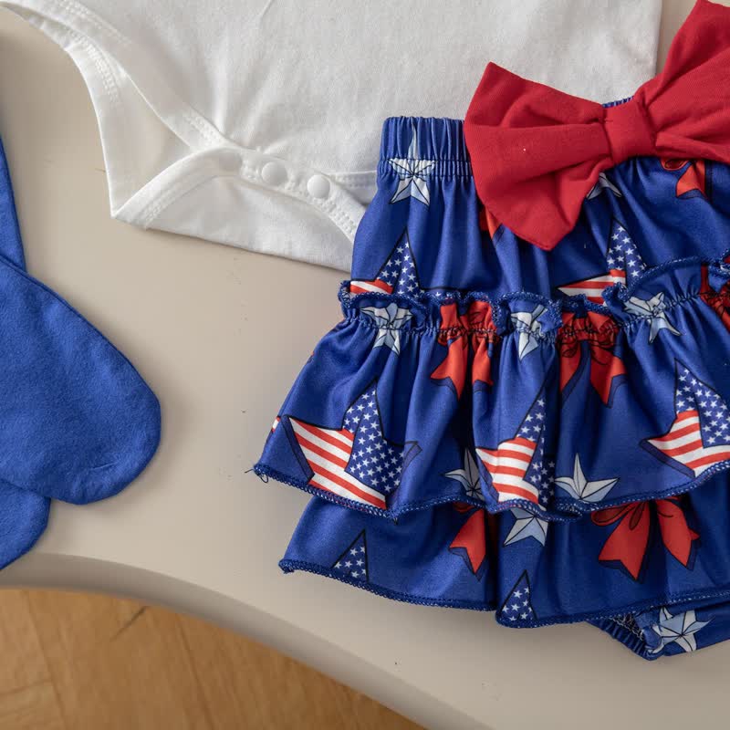 Cotton-blend Bow Short Sleeve Shorts Bodysuit With Shorts Headband And Socks - image 10