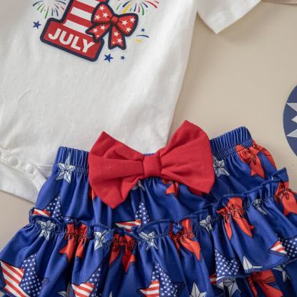 Cotton-blend Bow Short Sleeve Shorts Bodysuit With Shorts Headband And Socks - image 9