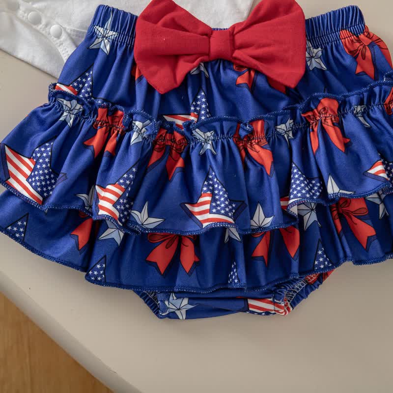 Cotton-blend Bow Short Sleeve Shorts Bodysuit With Shorts Headband And Socks - image 4