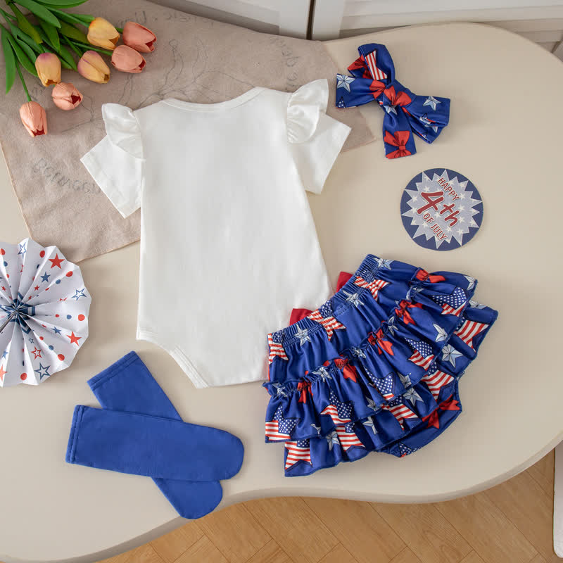 Cotton-blend Bow Short Sleeve Shorts Bodysuit With Shorts Headband And Socks - image 2