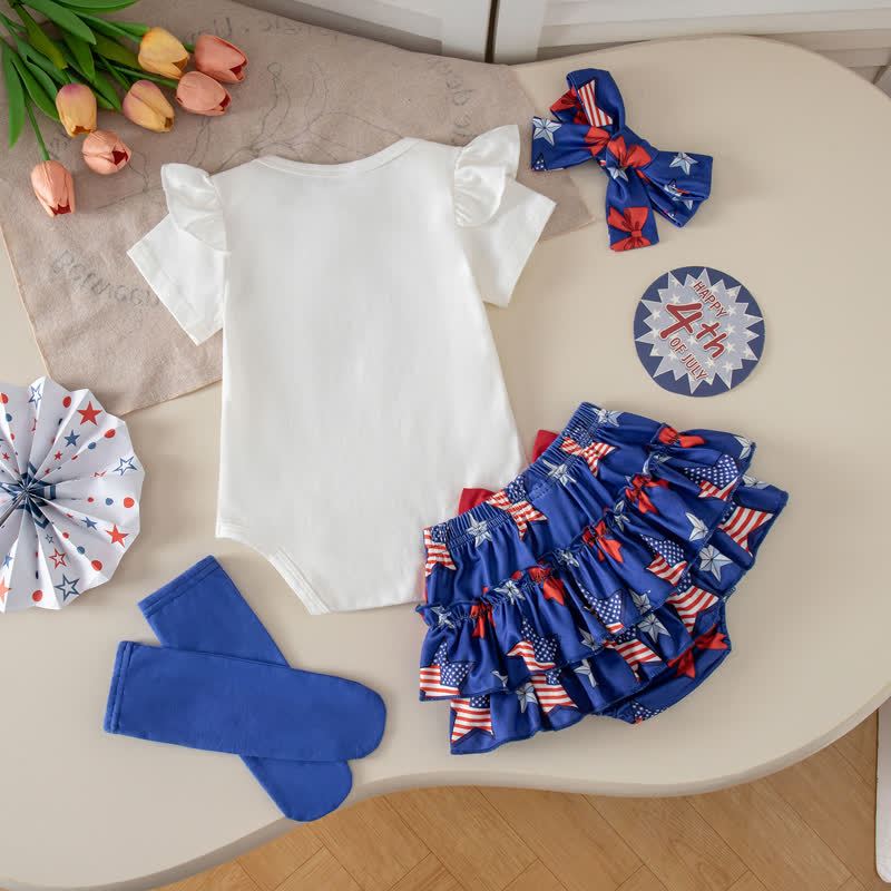 Cotton-blend Bow Short Sleeve Shorts Bodysuit With Shorts Headband And Socks - image 2