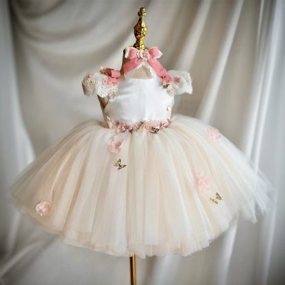 Satin Pearl Rosette Cap Sleeve Midi Dresses - Beige - 15-16Y - image 1