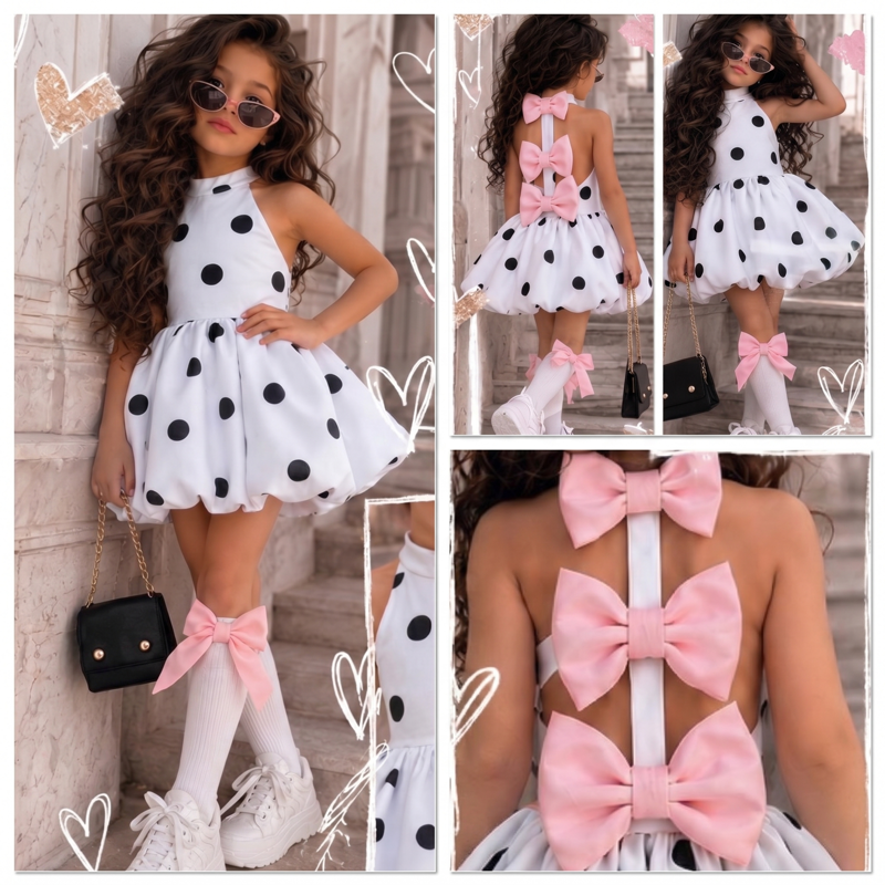 SCUBA KNIT Bow Sleeveless Short Dresses - White - 8Y - image 1
