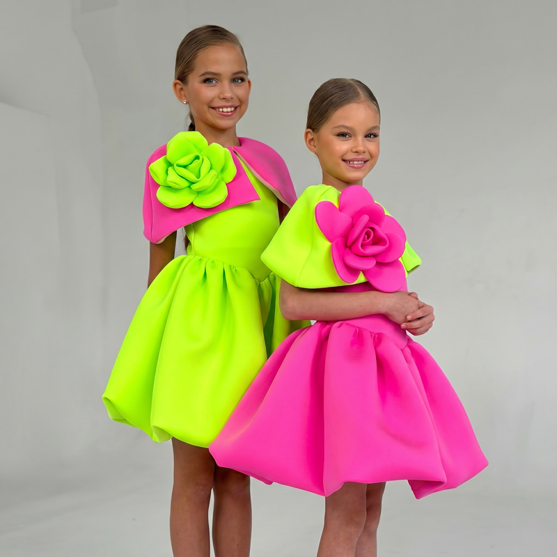 SCUBA KNIT Bow Rosette Short Sleeve Short Dresses - image 1