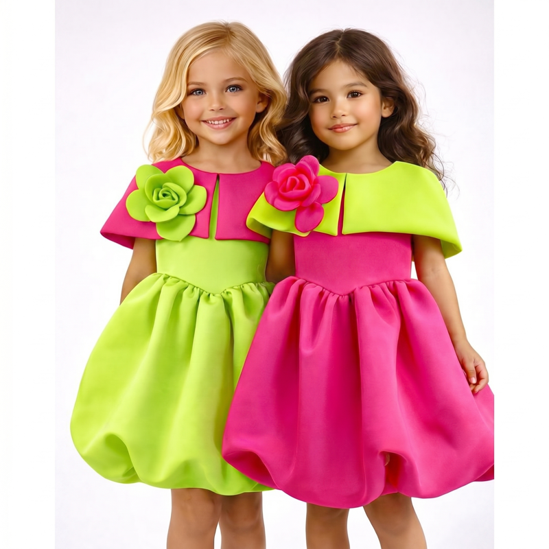 SCUBA KNIT Bow Rosette Short Sleeve Short Dresses - image 6