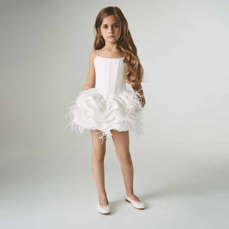 Satin Feather-trimmed Sleeveless Short Dresses - image 2