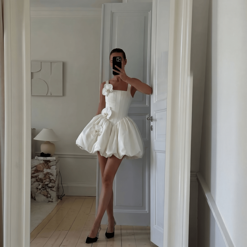 Women Satin Rosette Sleeveless Short Dresses - image 2