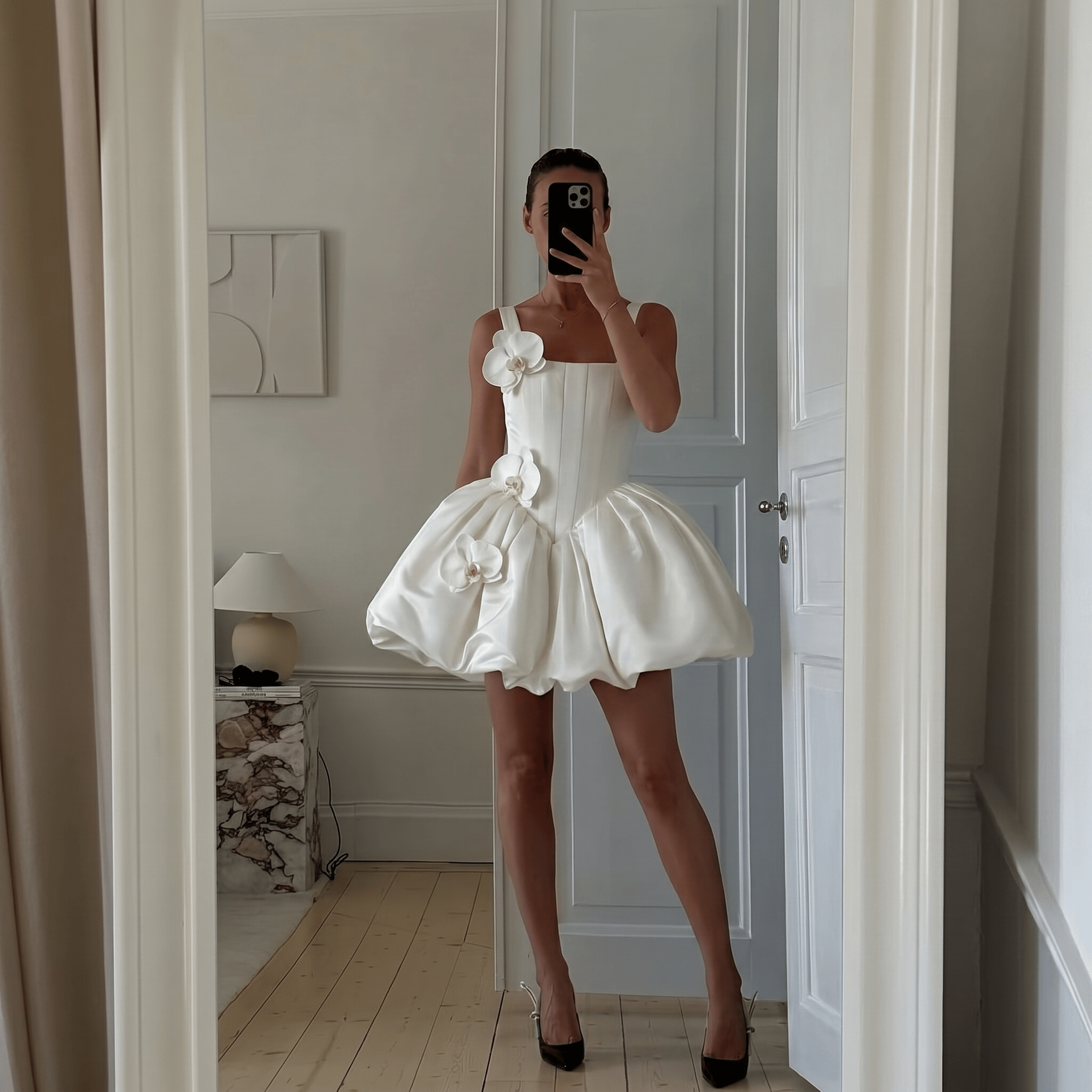 Women Satin Rosette Sleeveless Short Dresses - White - XL - image 1