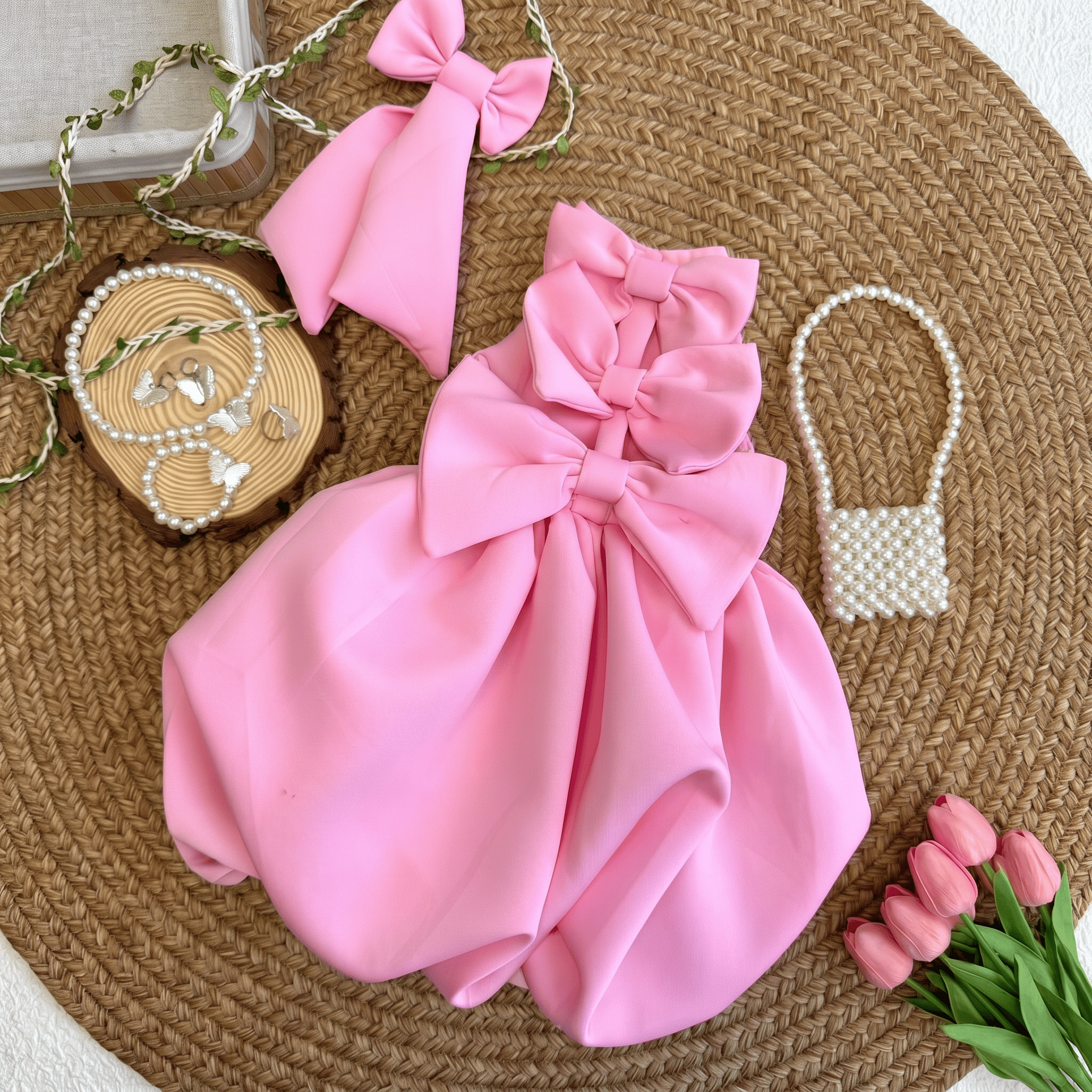 SCUBA KNIT Bow Short Sleeve Short Dresses - image 5