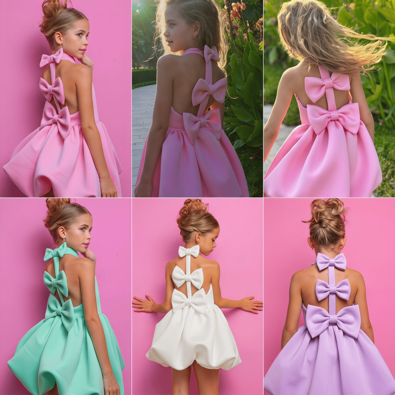 SCUBA KNIT Bow Short Sleeve Short Dresses - image 1