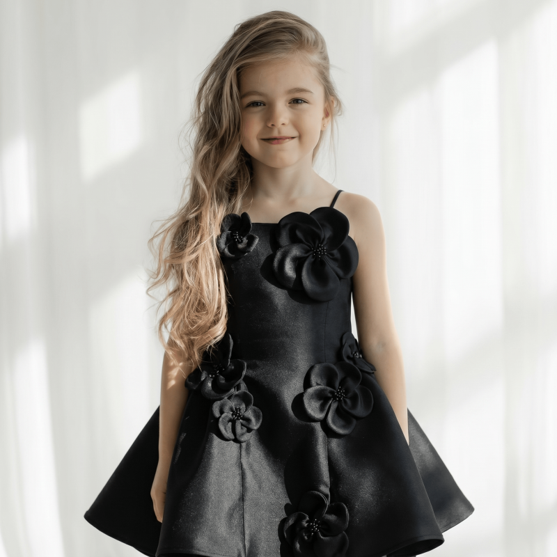Satin Rosette Sleeveless Short Dresses - Black - 8Y - image 16