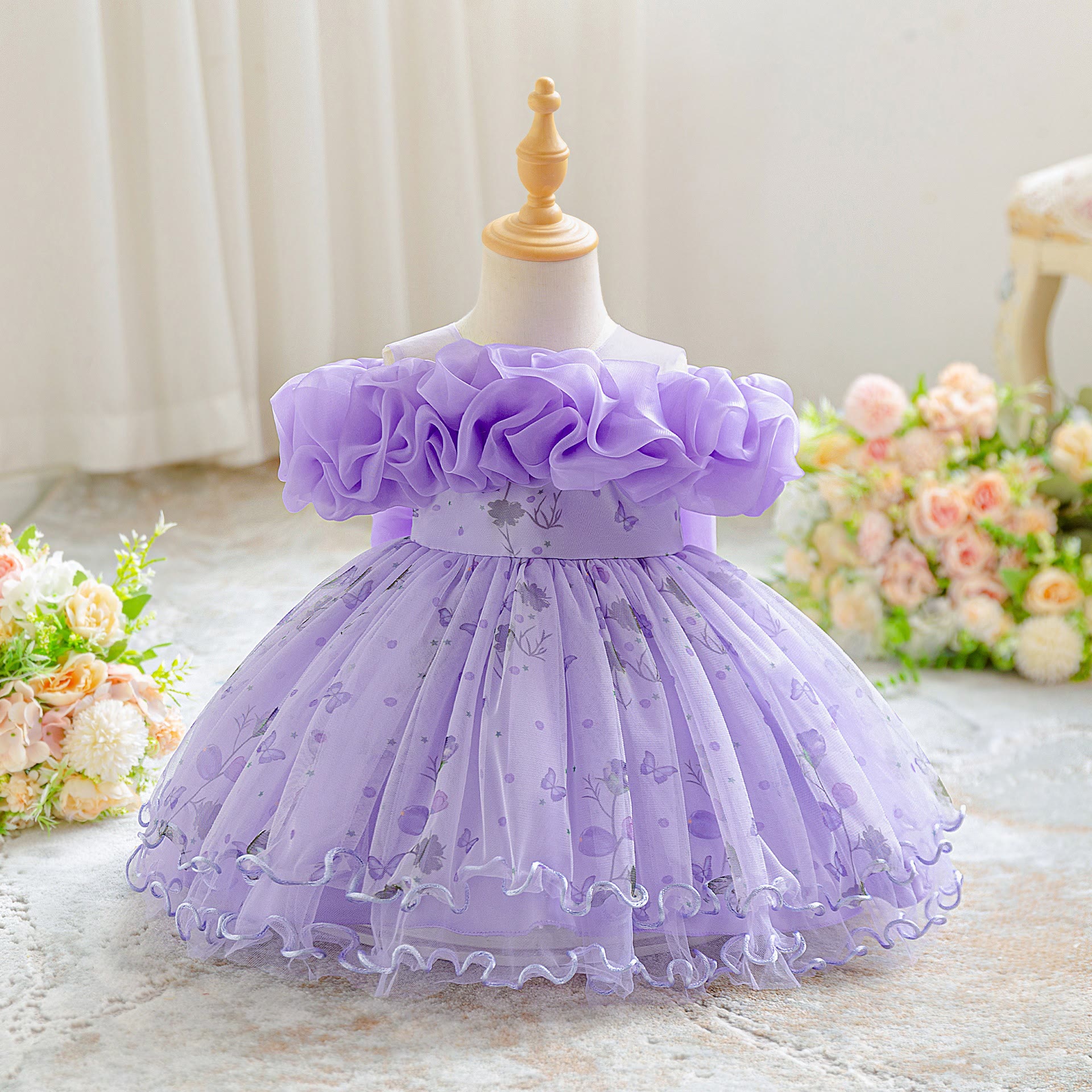 Mesh Bow Sleeveless Midi Dresses - Purple - 2-3Y - image 23