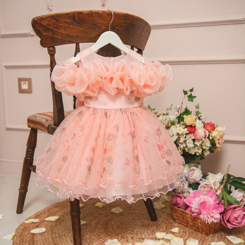 Mesh Bow Sleeveless Midi Dresses - Shrimp Pink - 2-3Y - image 1