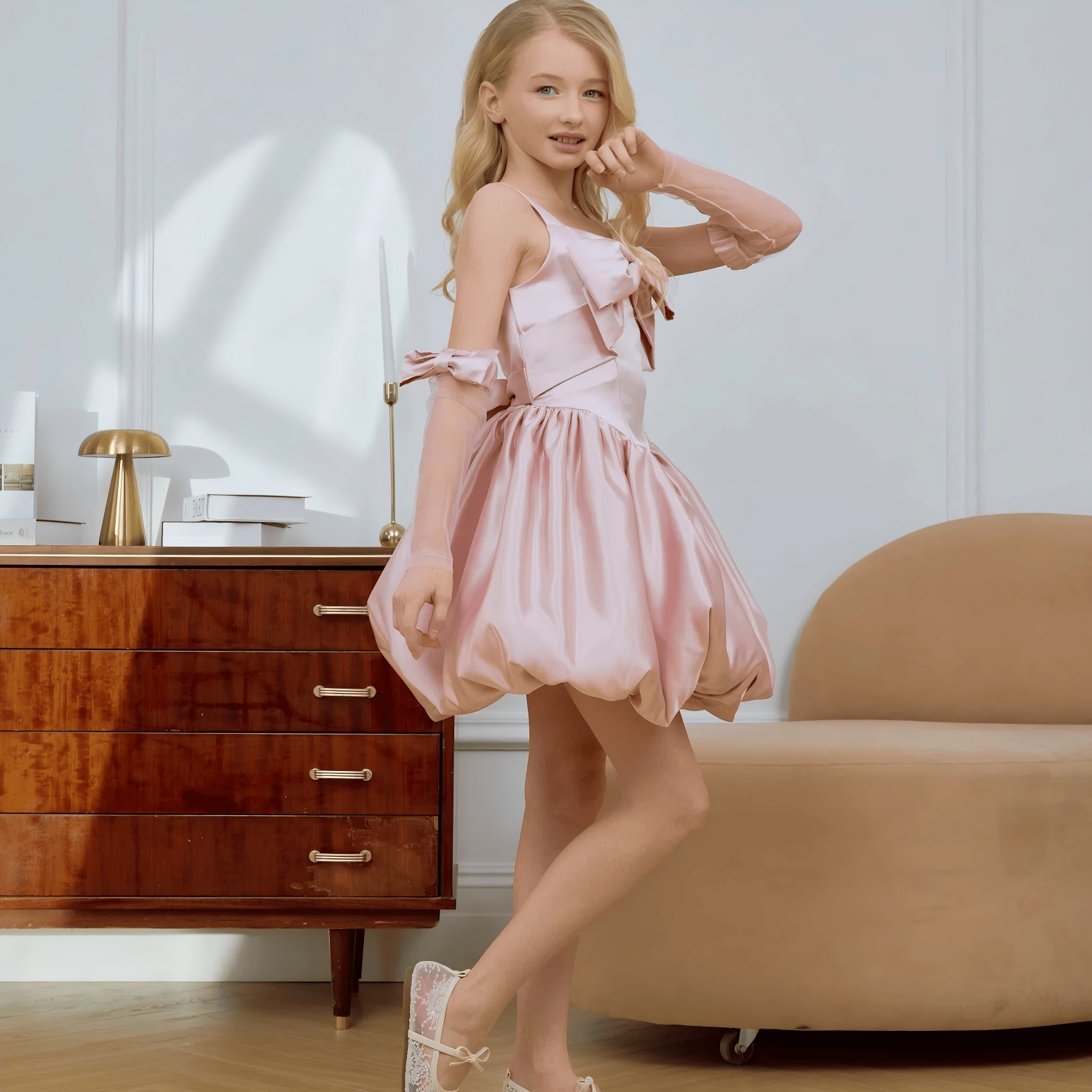 Satin Bow Sleeveless Short Dresses - image 3