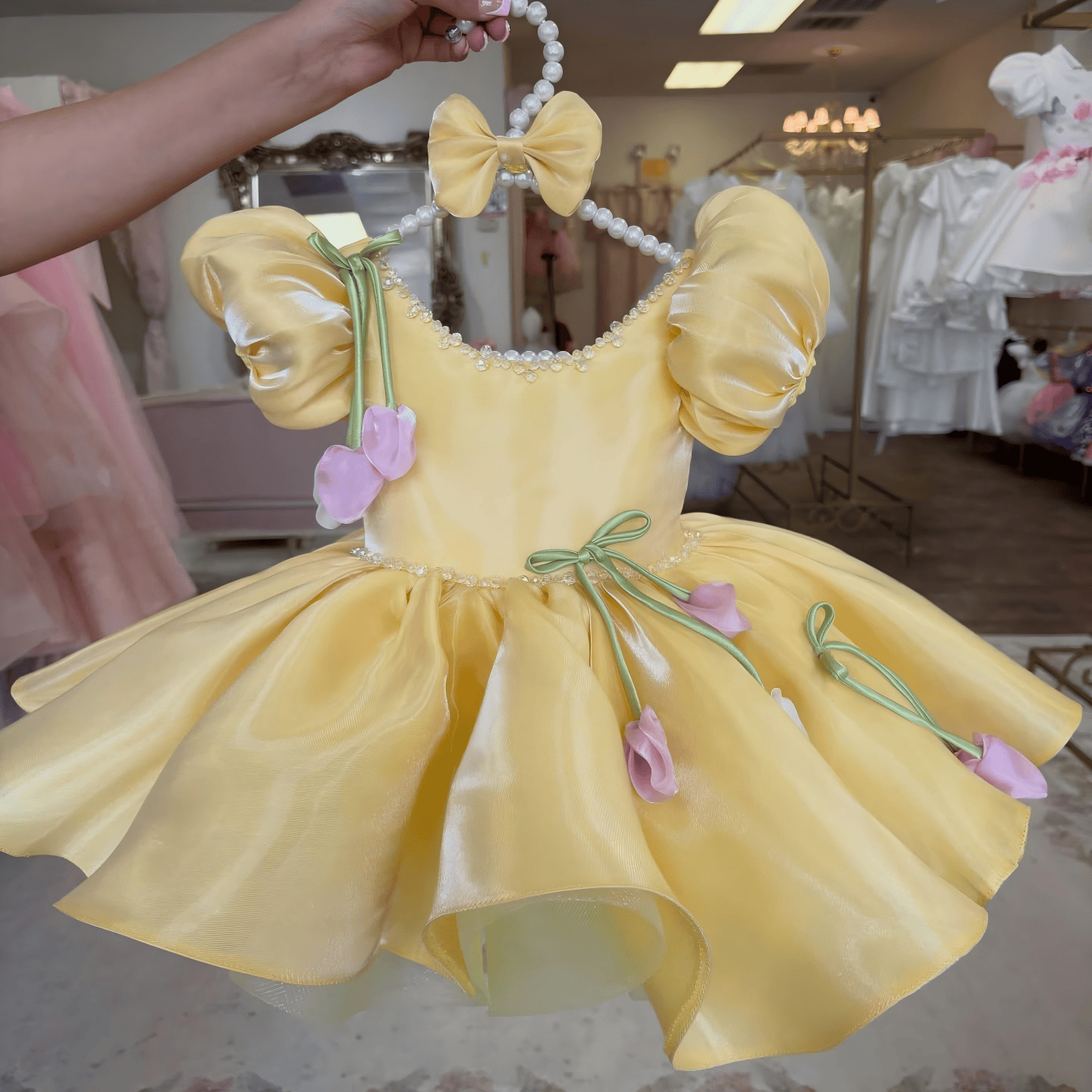 Organza Rosette Short Sleeve Midi Dresses - Yellow - 15-16Y - image 1