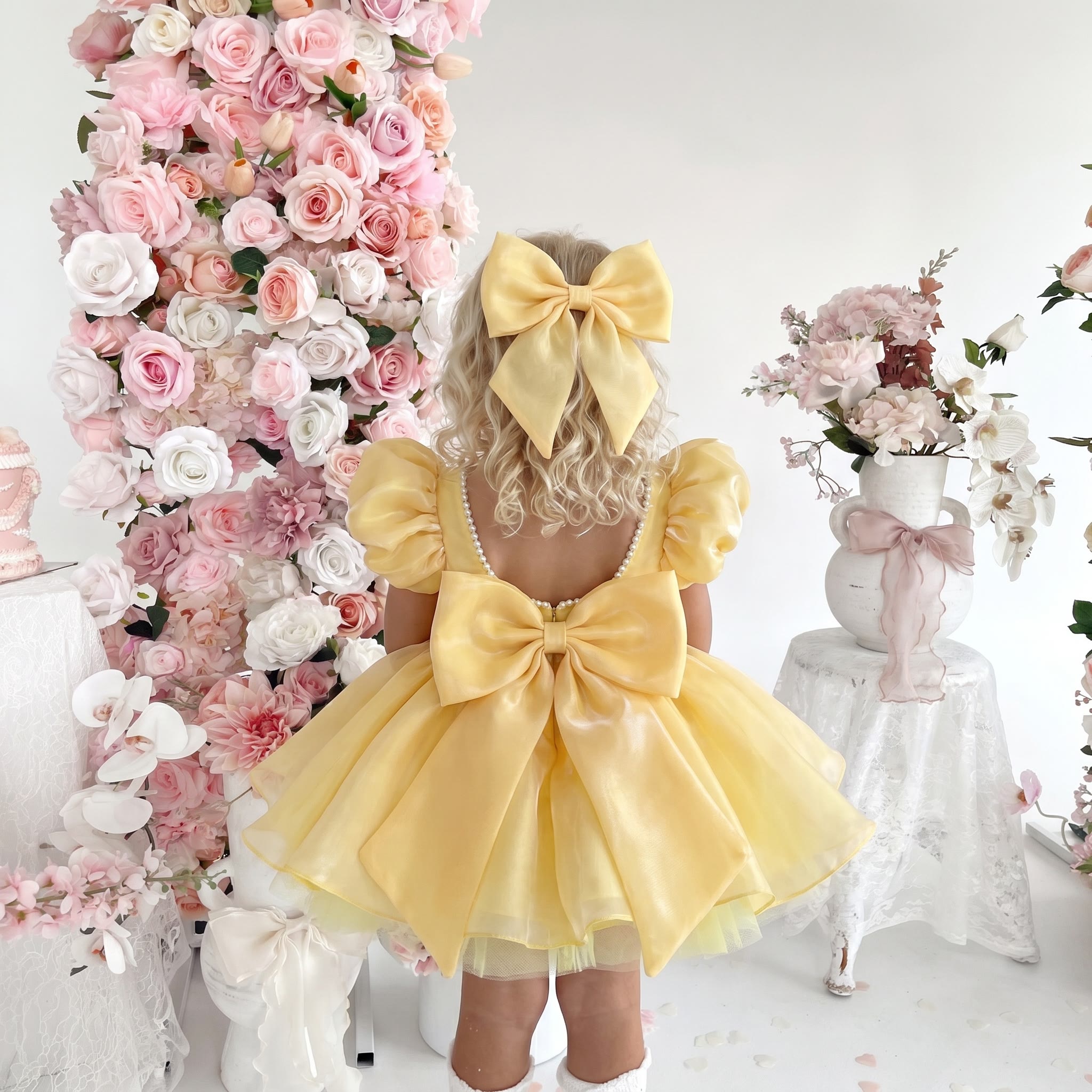 Organza Rosette Short Sleeve Midi Dresses - image 3