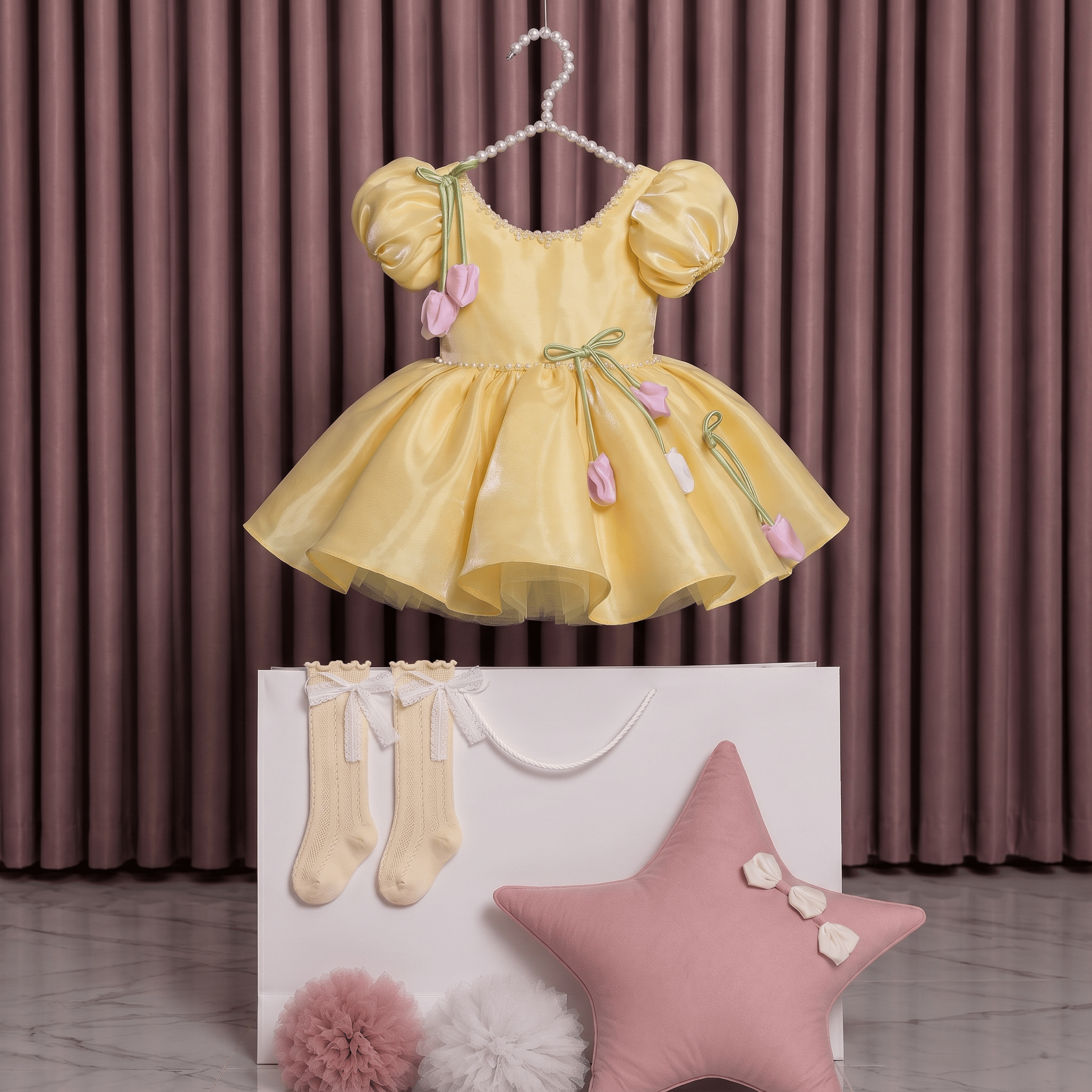 Organza Rosette Short Sleeve Midi Dresses - image 4
