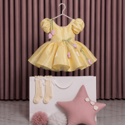 Organza Rosette Short Sleeve Midi Dresses - image 4