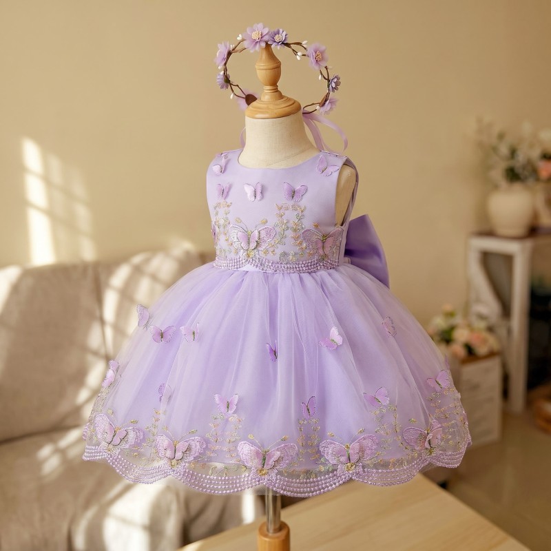 Mesh Butterfly Sleeveless Midi Dresses - Light Purple - 2-3Y - image 1