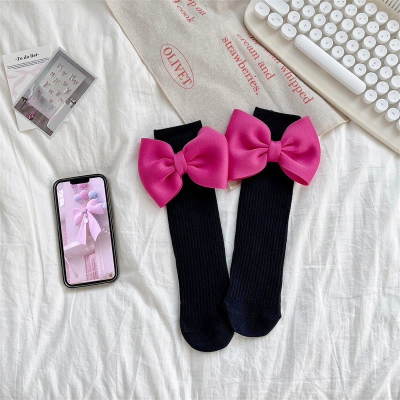 Solid With Bow Socks - Black - 3-10Y - image 2