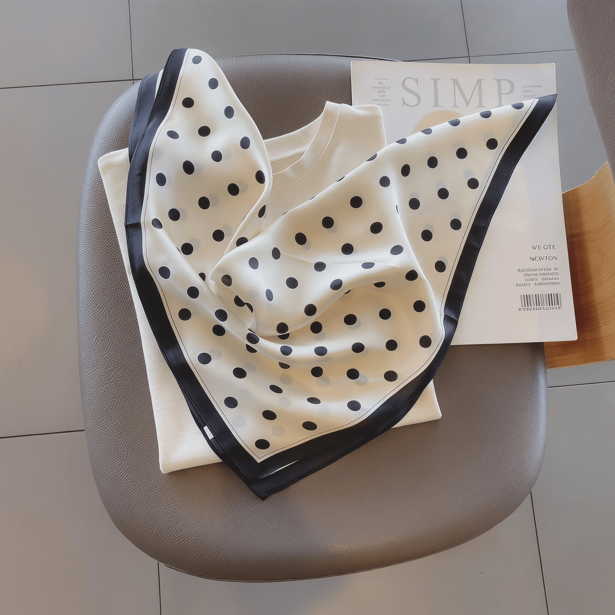 100% Mulberry Silk Polka Dots Polka Dots Scarf - Beige - 53cm*53cm - image 1