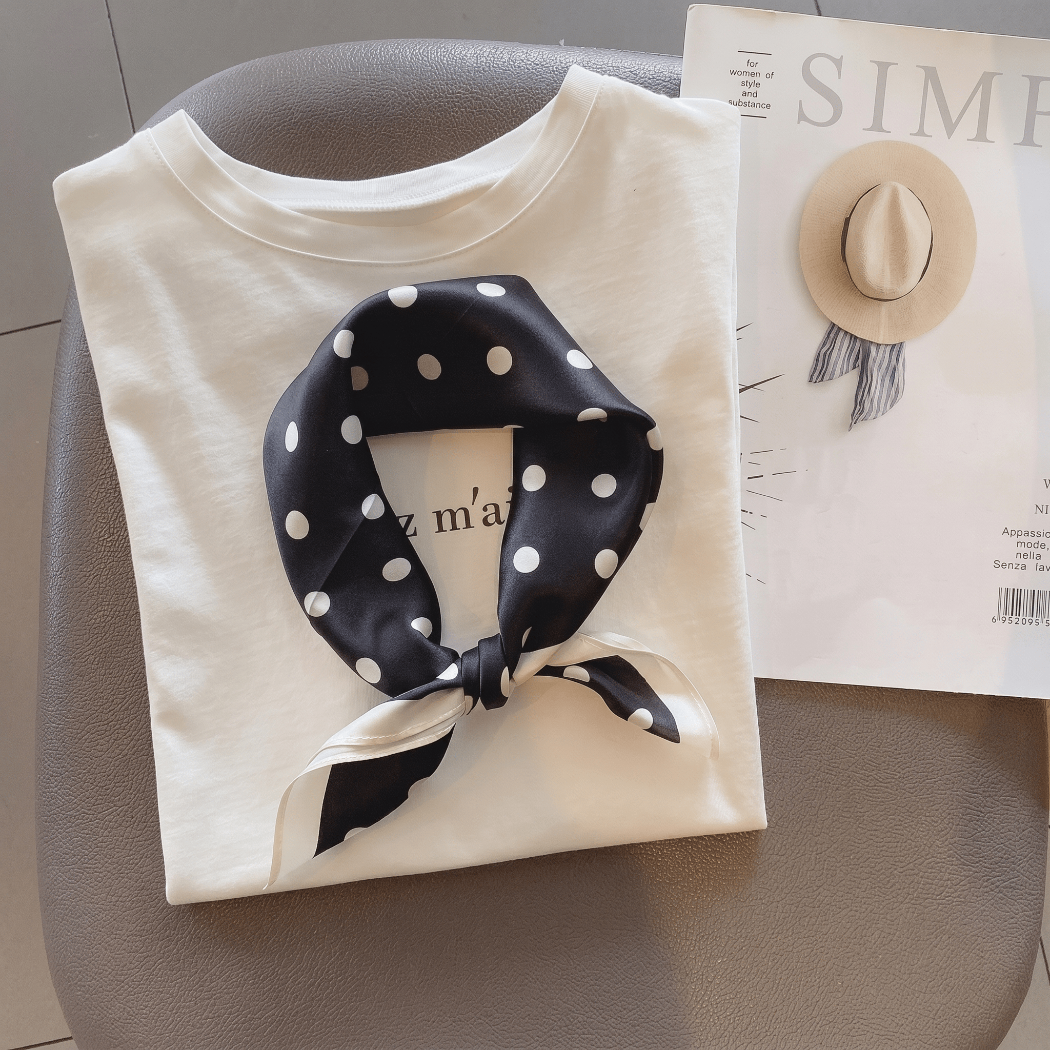 100% Mulberry Silk Polka Dots Polka Dots Scarf - Black - 53cm*53cm - image 3