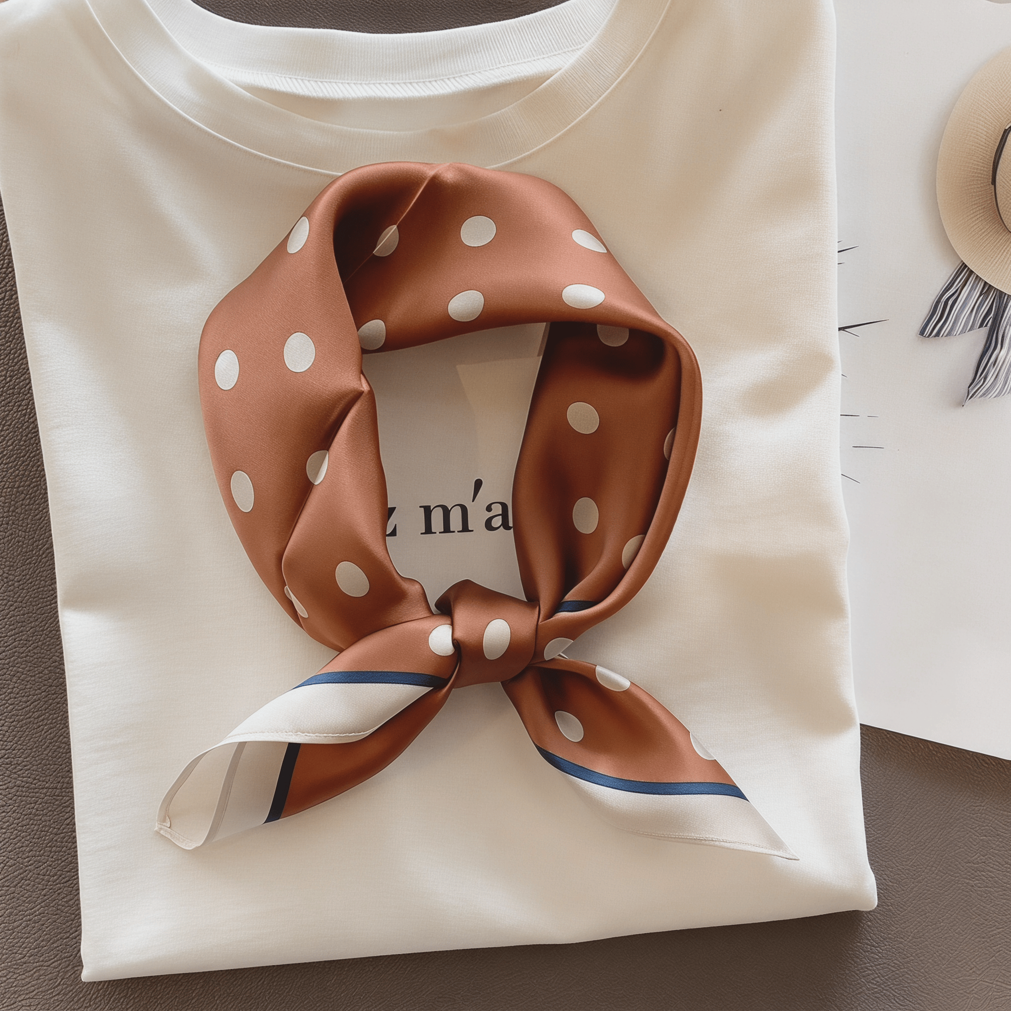 100% Mulberry Silk Polka Dots Polka Dots Scarf - Coffee - 53cm*53cm - image 5